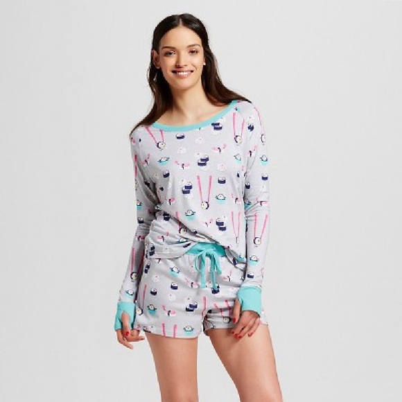munki munki Other - munki munki Women’s Sushi Print Novelty L/S Top and Shorts Pajama Set Size Large